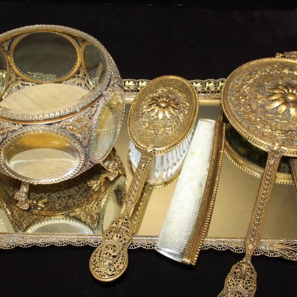 Vanity Set Vintage Five Piece Brass - Picture 14 of 14